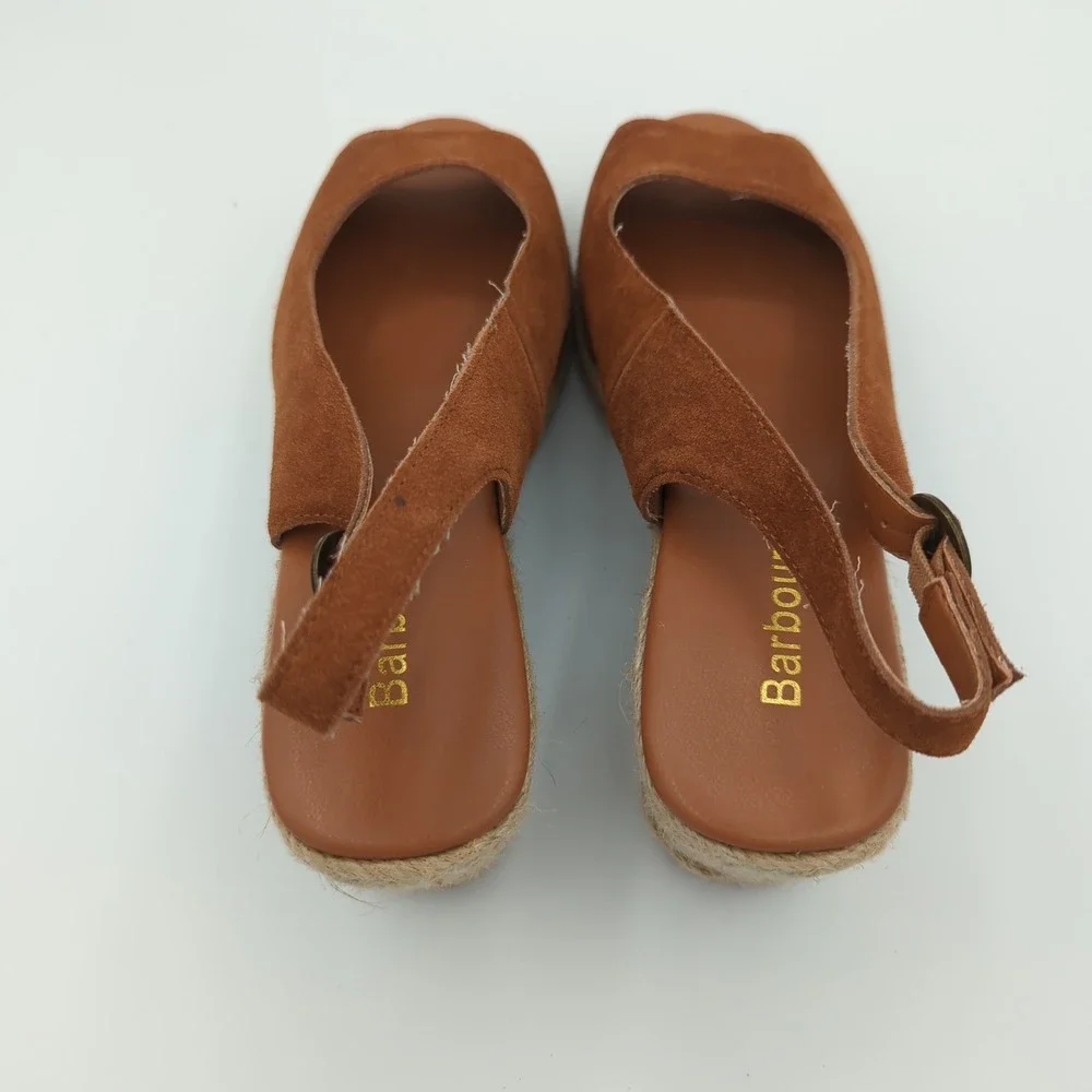 Barbour Nadia Women's Brown‎ Suede Espadrille Wedge Slingback Sandals US 8 UK 6